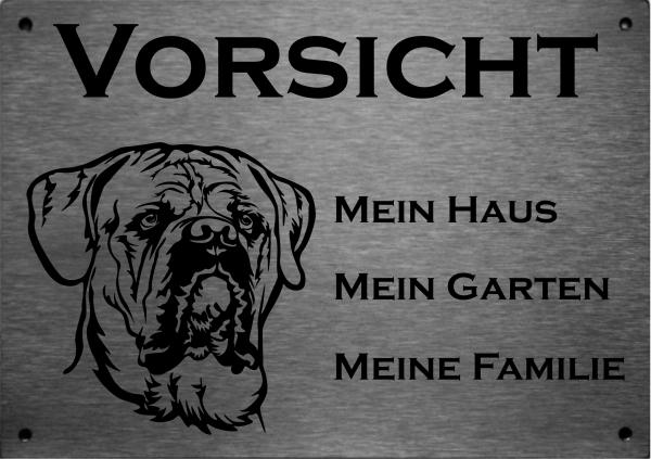 Edelstahl Warnschild Cane Corso VORSICHT Mein Haus mein Garten meine Familie